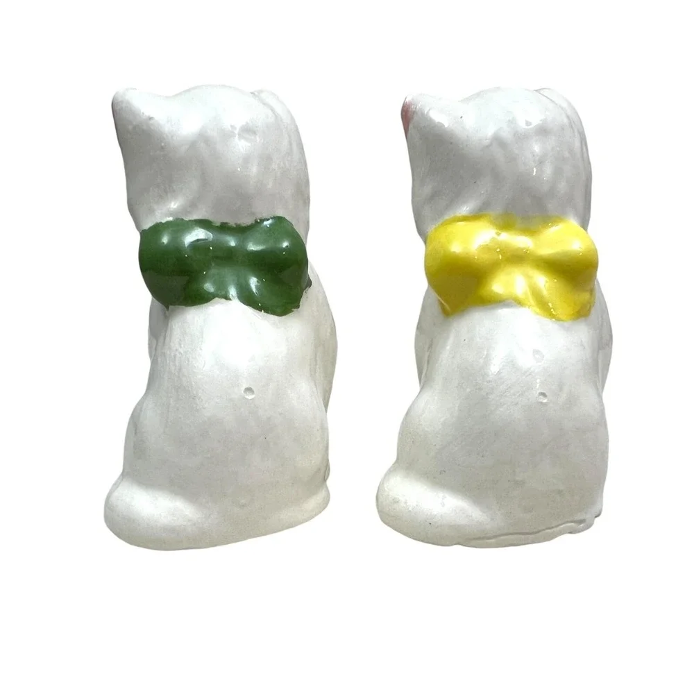 White Cats Kittens with Bow Ceramic Figurines Home Decor 2.5 in High Set of  2